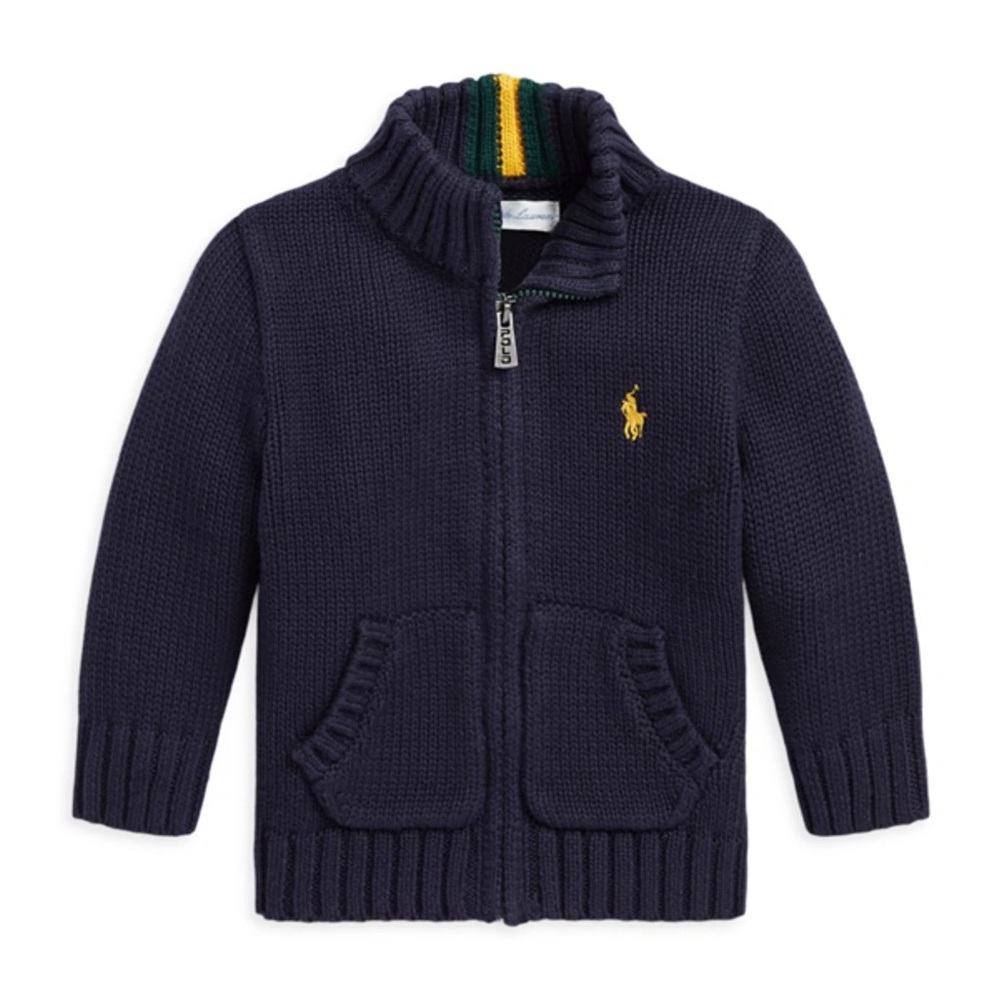 18 Month Ralph Lauren Dark Blue Knit Cardigan with Yellow Emblem